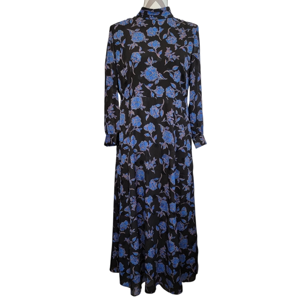 Floral Polka Dot High Collared Dress Sz 40 M/L Long Sleeve Cocktail Occassion